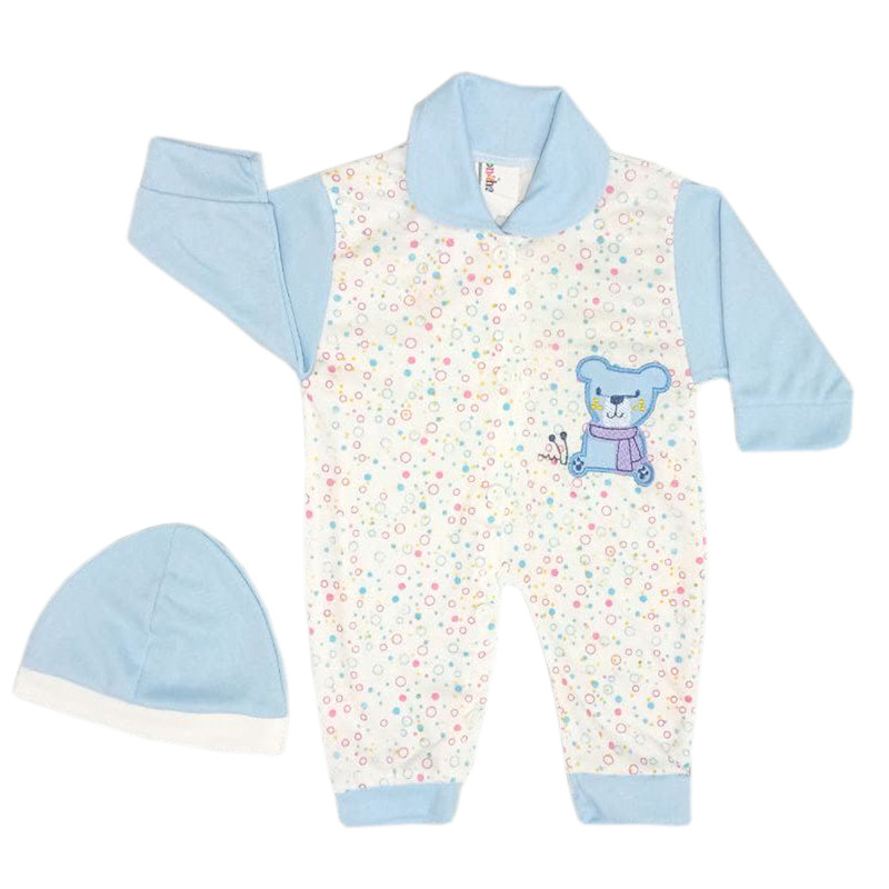 ست سرهمی و کلاه نوزادی طرح خرسی مدل p19