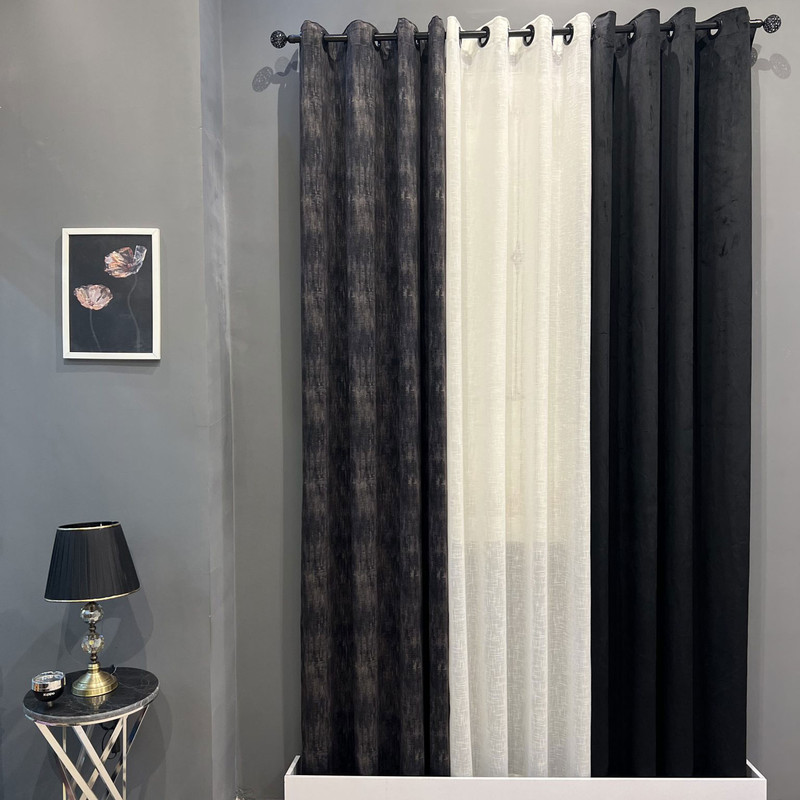 پرده مدل پانچی مخمل آبرنگی و حریر بافت دار کد a24 سایز 140x275 سانتی متر