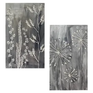 تابلو نقاشی اکریلک برجسته مدل قاصدک و برگ مجموعه دو عددی
