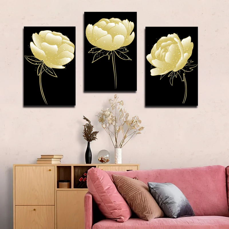 تابلو شاسی بکلیت طرح نقاشی مدرن گل مدل SH-1585 مجموعه 3 عددی