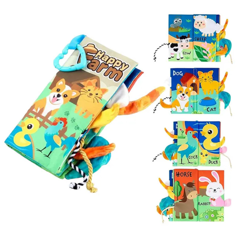 بازی آموزشی سمید مدل کتاب پارچه ای دست ورزی دم دار طرح مزرعه حیوانات اهلی