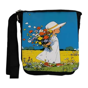 کیف دوشی بچگانه طرح دختر در دشت گل کد nk107