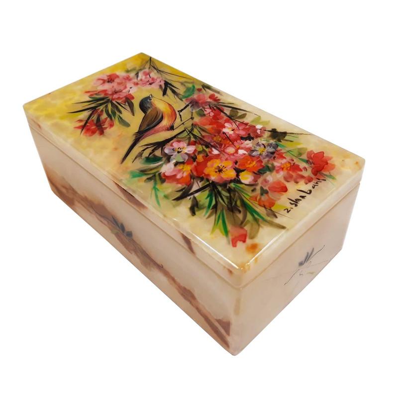 جعبه سنگ مرمر طرح گل و مرغ مدل 30158-2