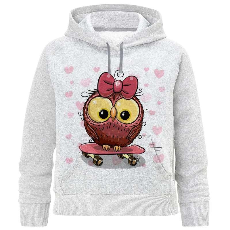 هودی دخترانه مدل جغد و اسکیت F1075