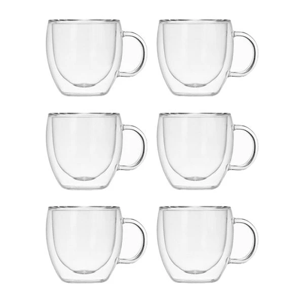 لیوان مدل دوجداره دسته دار کد 250 بسته 6عددی