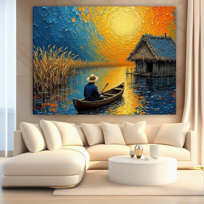 پوستر پارچه ای طرح مخمل مرداب مدل غروب خورشید کد BK24669