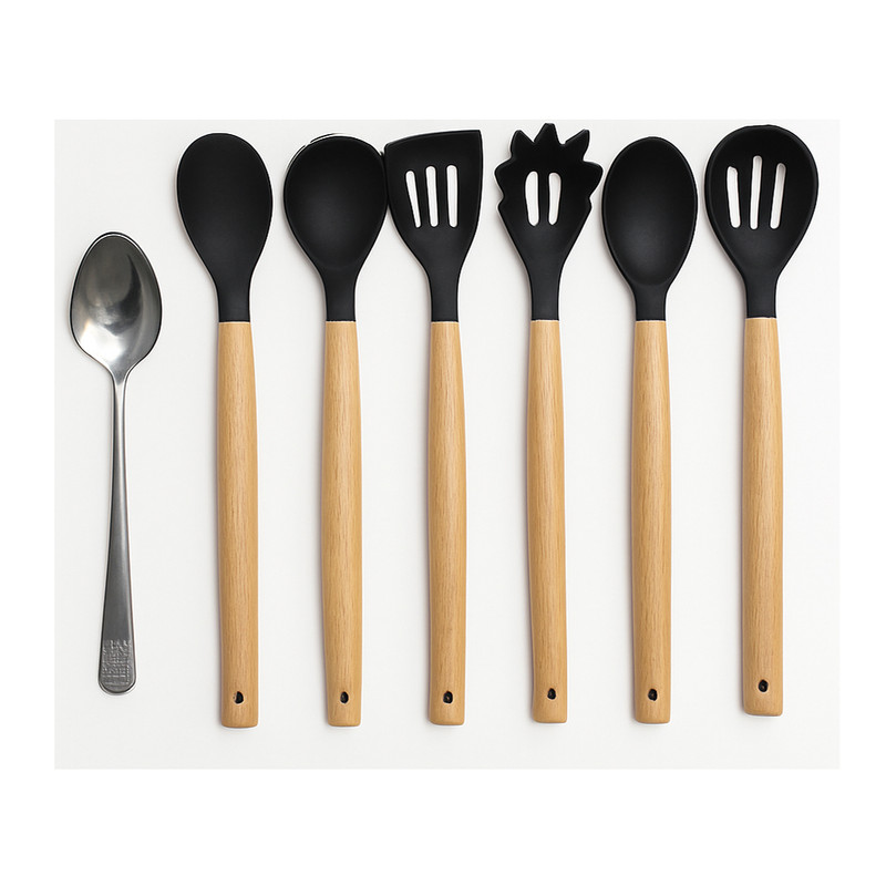 سرویس کفگیر و ملاقه سیلیکون و چوبی 12 پارچه مدل سایه