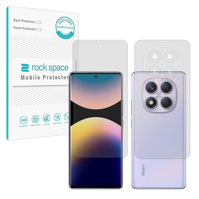محافظ صفحه نمایش شفاف راک اسپیس مدل Resistant مناسب برای گوشی موبایل شیائومی Redmi Note 14 Pro 4G به همراه محافظ پشت گوشی