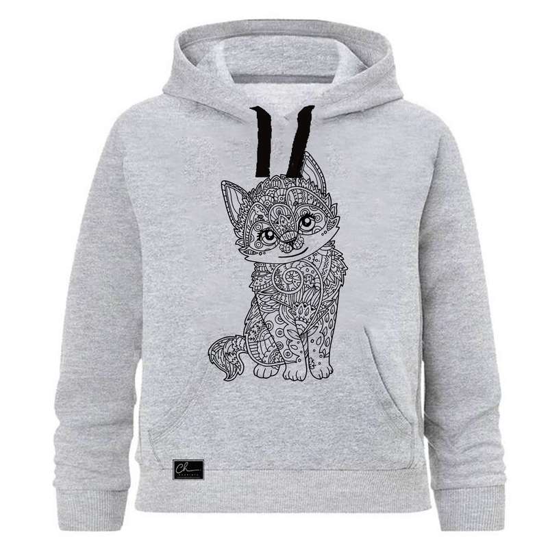 هودی دخترانه مدل روباه کوچولو کد J32 رنگ طوسی