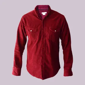 پیراهن آستین بلند مردانه مدل مخمل کبریتی رنگ زرشکی