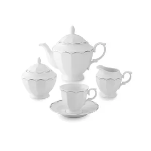 سرویس چای خوری 17 پارچه چینی زرین ایران سری نئوکلاسیک مدل نارسیس پلاتینی درجه یک