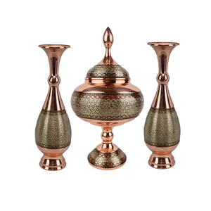  ست 3 تکه شکلات خوری و گلدان خاتم کاری مدل آذر کد s30