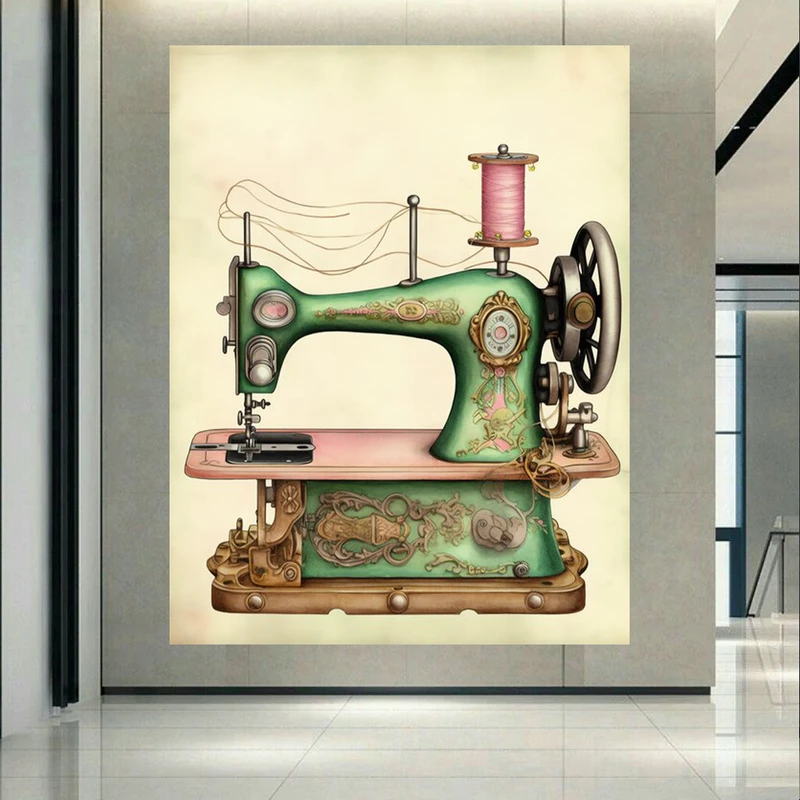  پوستر طرح چرخ خیاطی قدیمی مدل کاتیج کور کد PD130348