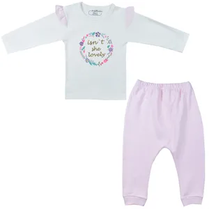 ست تی شرت آستین بلند و شلوار نوزادی ارغوان مدل رز