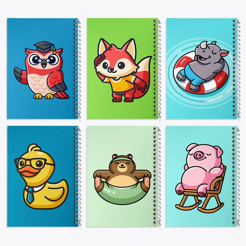 دفتر نقاشی 50 برگ خندالو طرح حیوانات بامزه کد 445 مجموعه 6 عددی