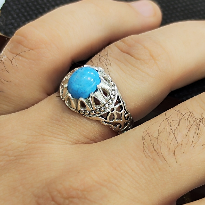 انگشتر نقره مردانه مدل سنگ فیروزه کرمانی کد 255