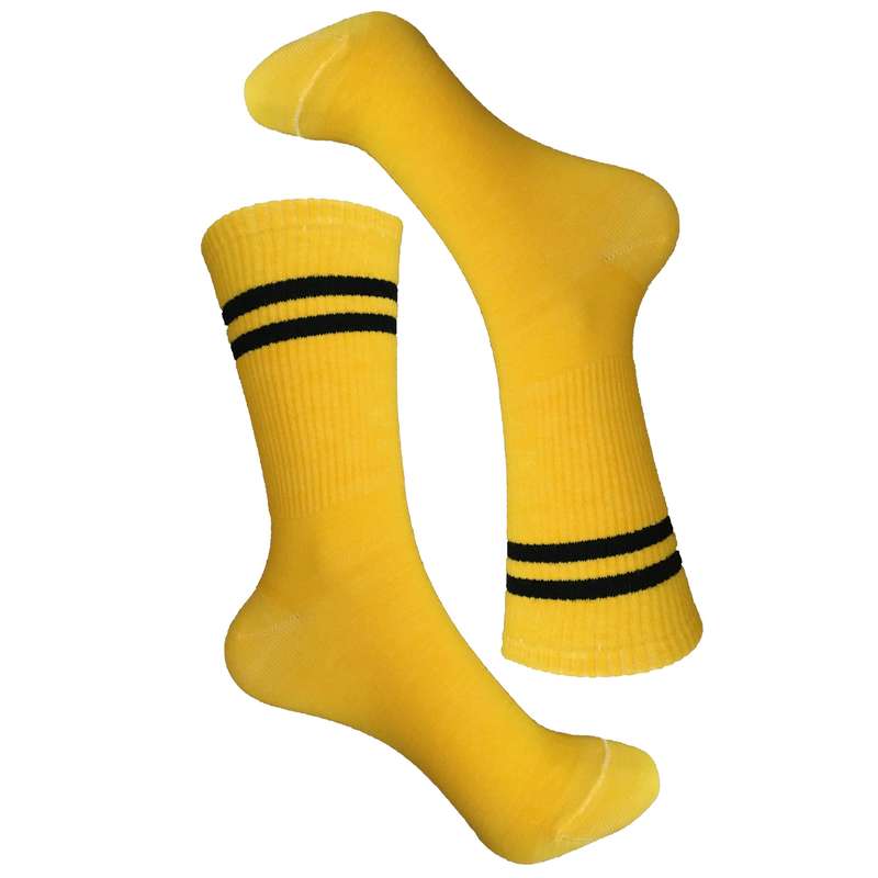 جوراب ساق بلند زنانه دکتر جوراب مدل کشی دو خط رنگ زرد