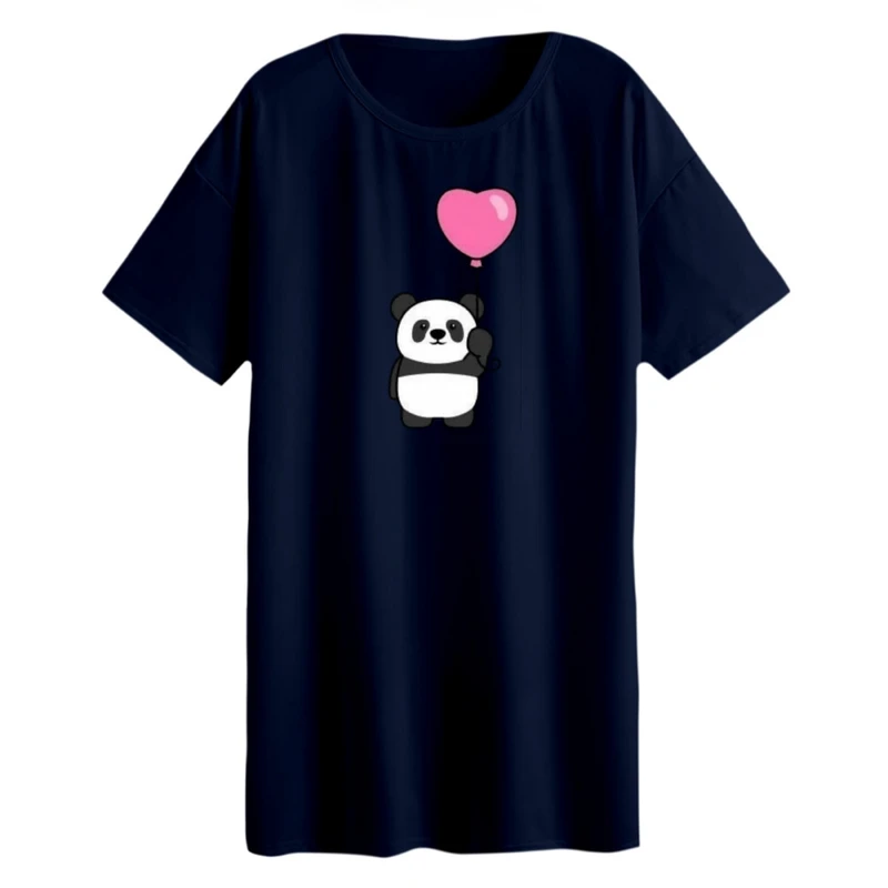 تی شرت لانگ زنانه مدل پاندا و بادکنک قلبی