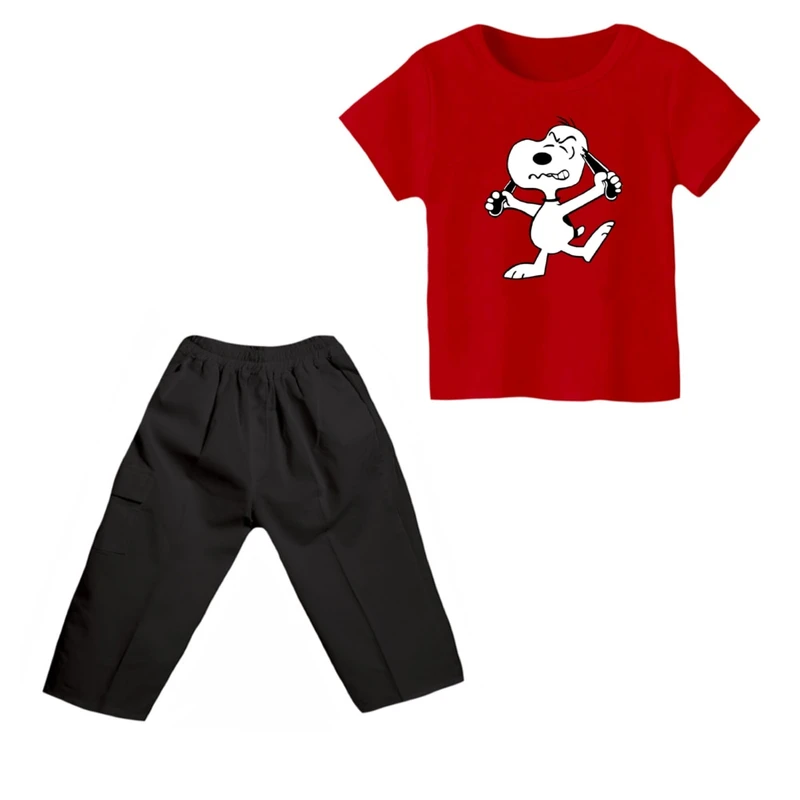 ست تی شرت و شلوارک پسرانه مدل اسنوپی کد ۱۶ رنگ قرمز