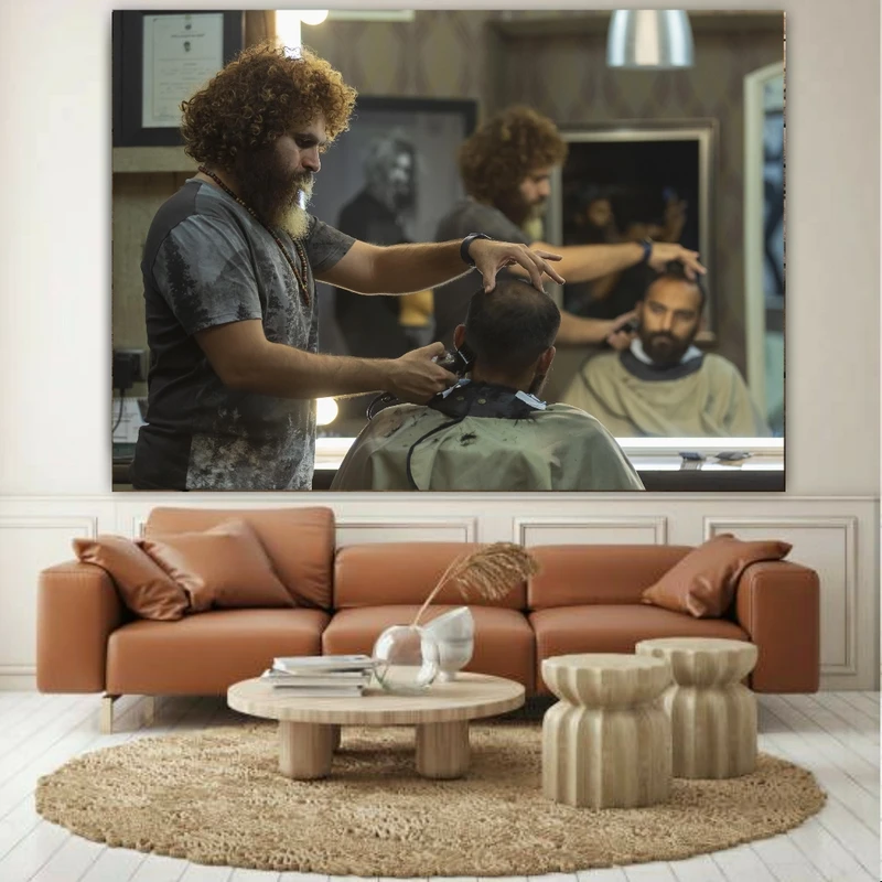 تابلو بوم طرح مخمل پیرایش مردانه مدل هنر پیرایش کد GR1287