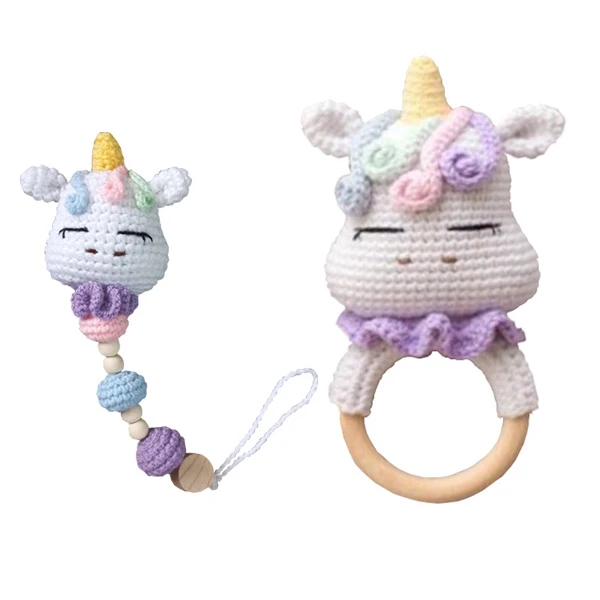 جغجغه مدل یونیکورن همراه زنجیرپستانک مجموعه دو عددی