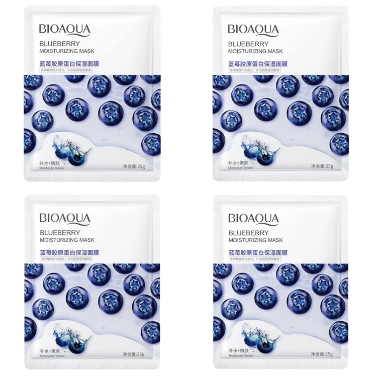 ماسک صورت بایوآکوا مدل بلوبری وزن 25 گرم بسته 4 عددی