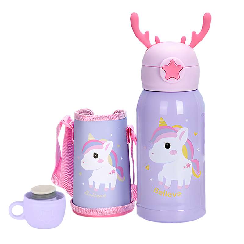 فلاسک کودک مدل شاخ گوزن طرح یونیکورن گنجایش 0.5 لیتر