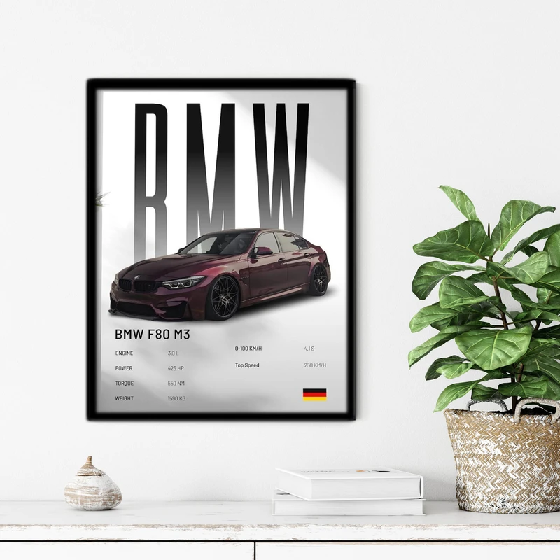 تابلو آتریسا طرح ماشین BMW مدل ATC44 فریم مشکی