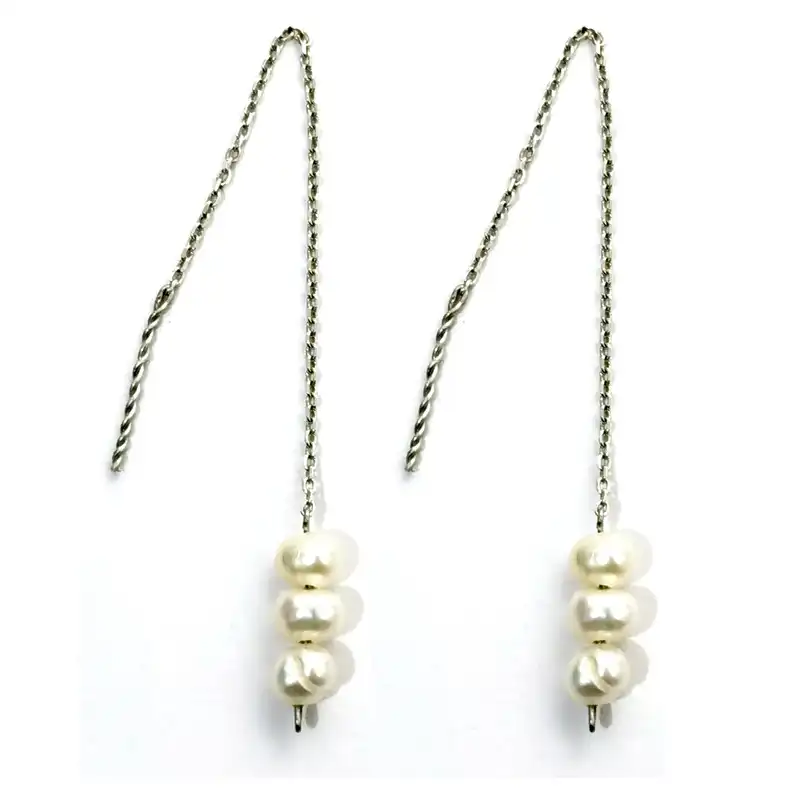 گوشواره نقره زنانه مدل بخیه مروارید Go10