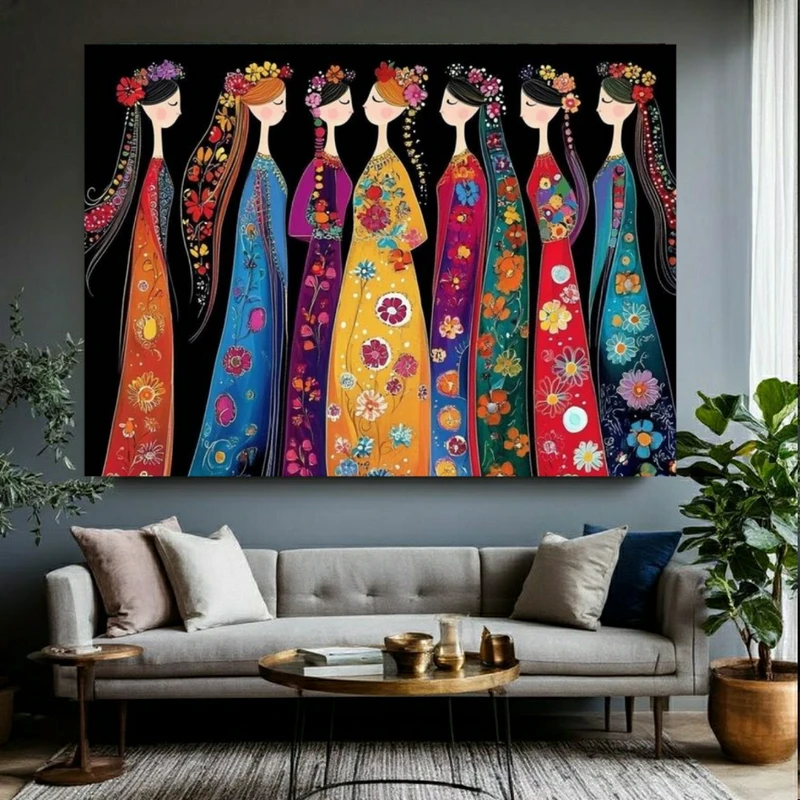 پوستر پارچه ای طرح مخمل نقاشی بانوان مدل گل گلی کد BK25050