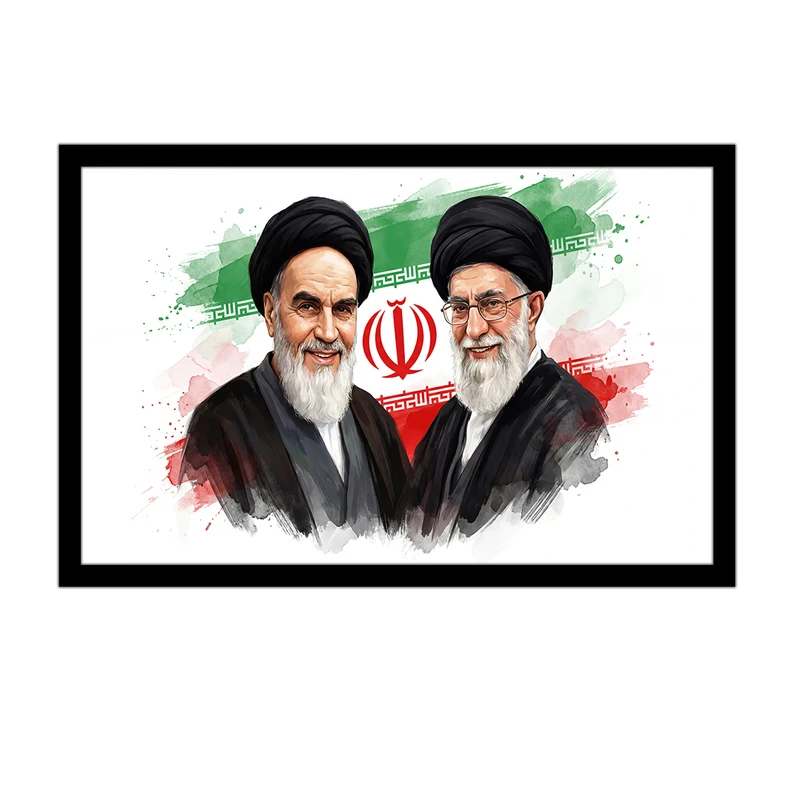 تابلو بکلیت طرح رهبران جمهوری اسلامی با پرچم ایران مدل DY1376 فریم مشکی