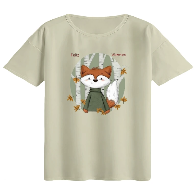 تی‌شرت اورسایز آستین کوتاه زنانه مدل باکسی طرح روباه خوش تیپ