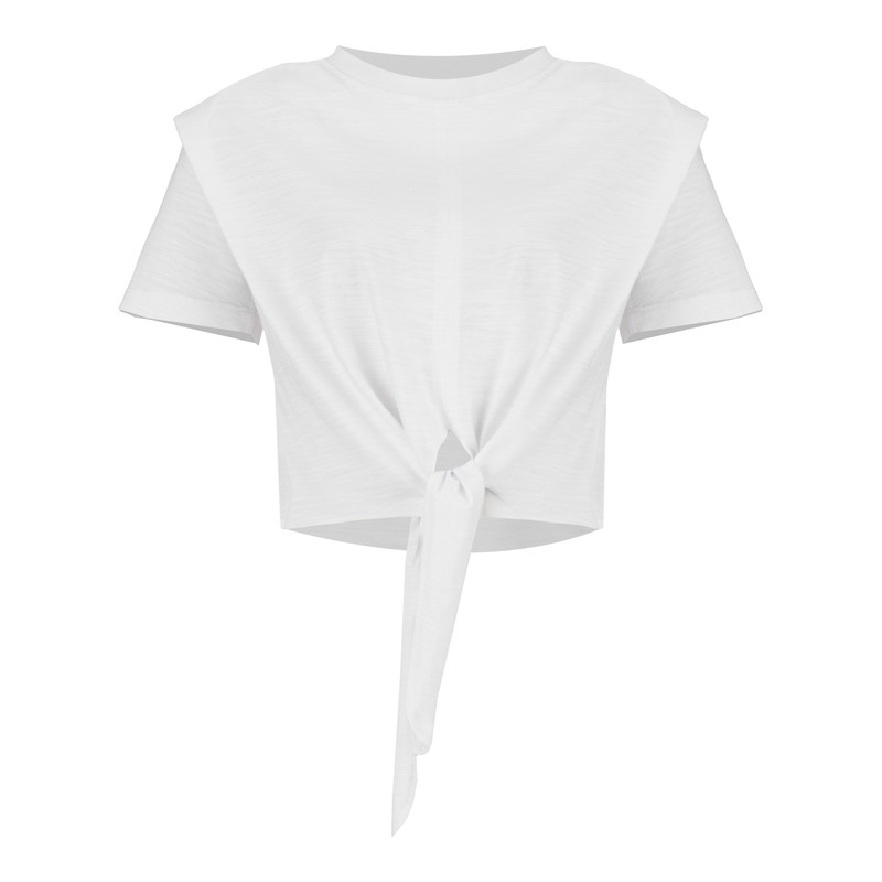 تی شرت آستین کوتاه زنانه سرژه مدل 203335 جلوگره دار رنگ سفید
