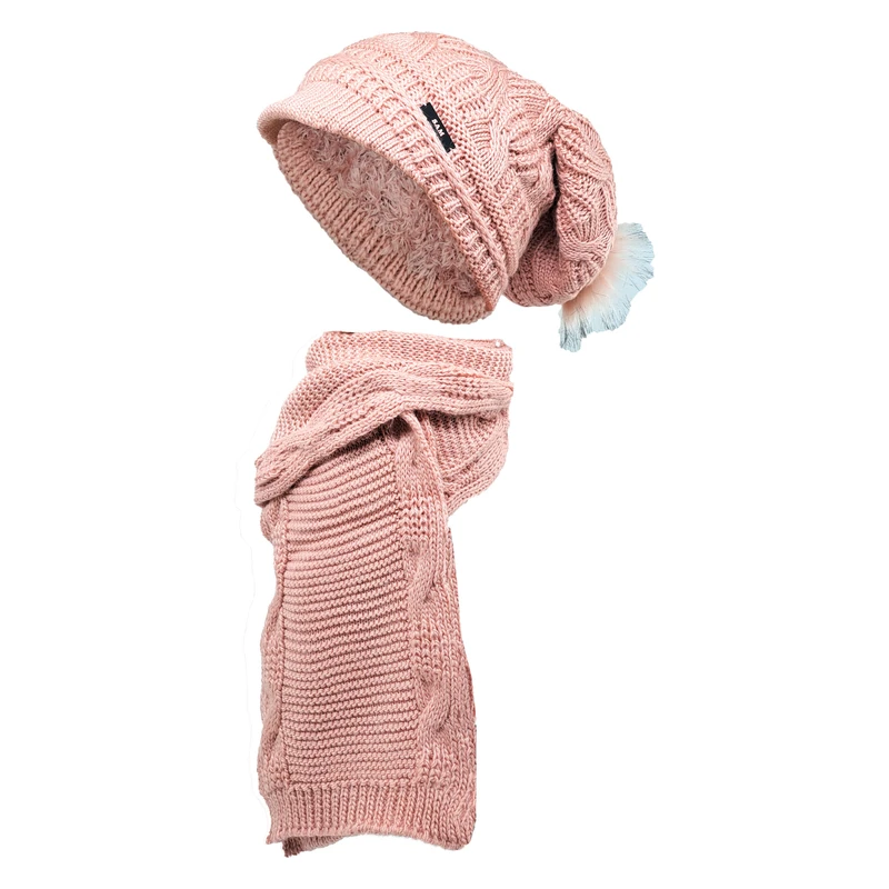 ست کلاه و شال گردن بافتنی دخترانه سام مدل 453 رنگ صورتی