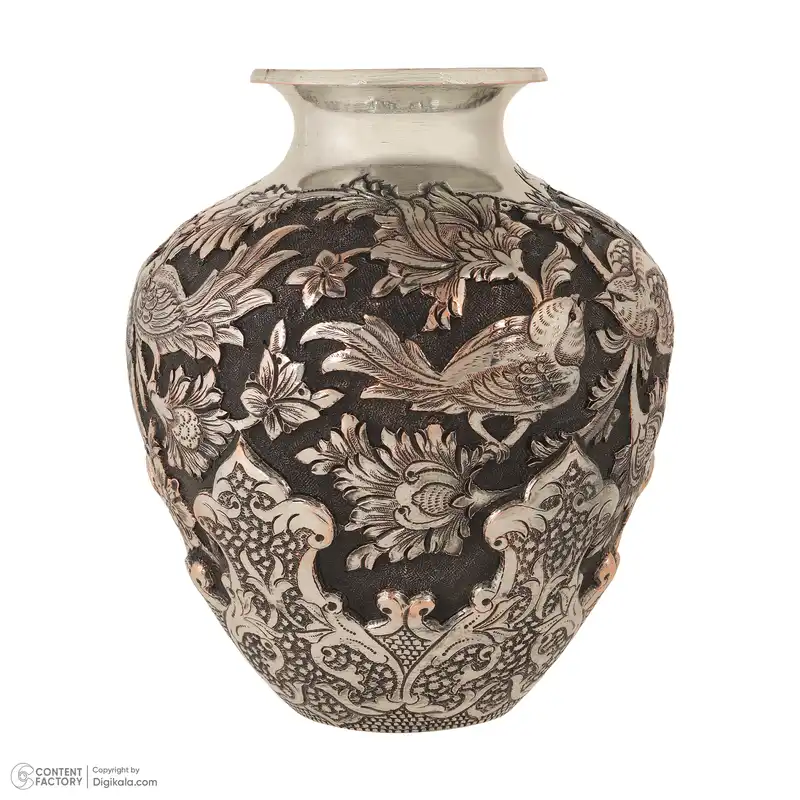 گلدان قلمزنی قهرمانی طرح گل و پرنده کد 909