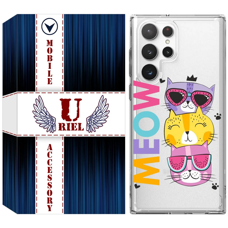 کاور یوریل مدل Clear کد 57 طرح گربه مناسب برای گوشی موبایل سامسونگ Galaxy S22 Ultra