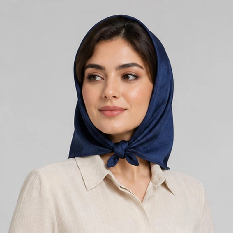 روسری ابر و بادی زنانه مدل مینی اسکارف ساتن پتینه ساده کد 2 با طول و عرض 70x70 سانتی‌متر