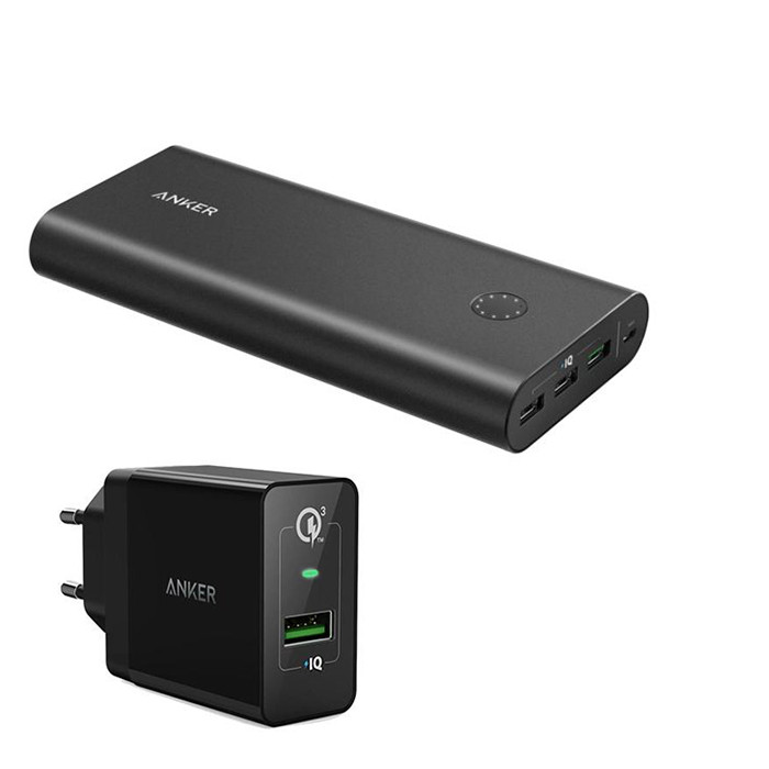 شارژر همراه انکر مدل A1374 PowerCore Plus با ظرفیت 26800 میلی آمپر ساعت به همراه شارژر دیواری