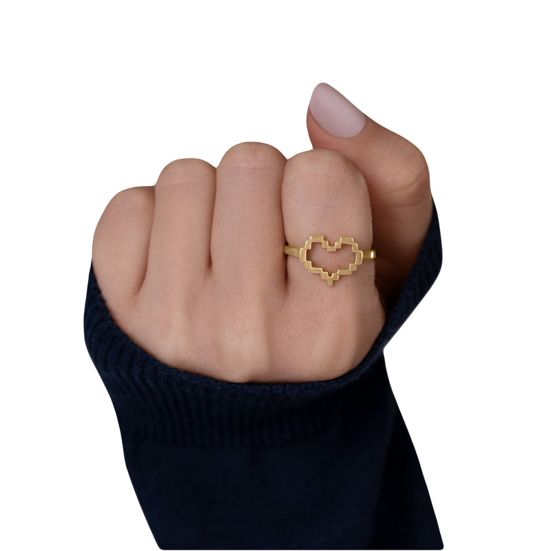 انگشتر طلا 18 عیار زنانه تاج مدل قلب پیکسلی کد 54