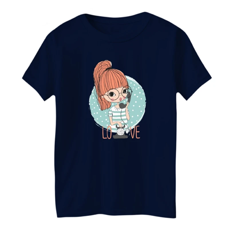 تی شرت آستین کوتاه بچگانه مدل دخترک و تلفن