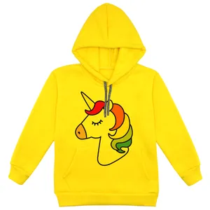 هودی دخترانه مدل تک شاخ F147 رنگ زرد 