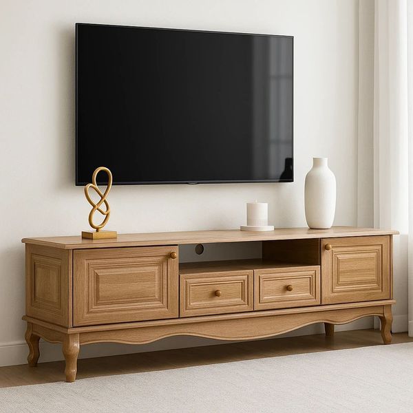 میز تلویزیون آرچین چوب مدل کلاسیک پایه چوبی مناسب برای تلویزیون تا 75 اینچ