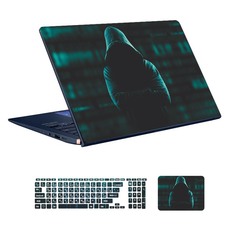 استیکر لپ تاپ توییجین و موییجین طرح Hacker کد 06 مناسب برای لپ تاپ 15.6 اینچ به همراه برچسب حروف فارسی کیبورد
