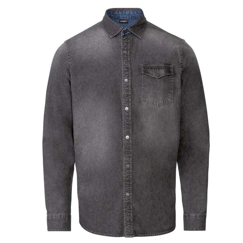 پیراهن آستین بلند مردانه لیورجی مدل جین تک جیب کد LuxSeries2022G رنگ خاکستری