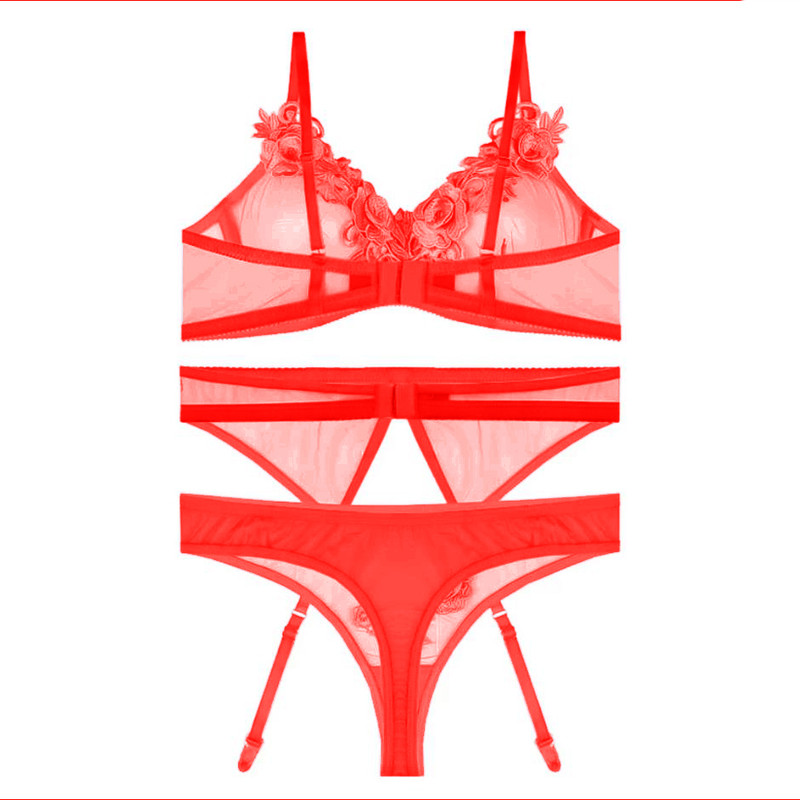 ست شورت و سوتین زنانه مکسوریا مدل توری گل برجسته کد 02304 به همراه بند جوراب