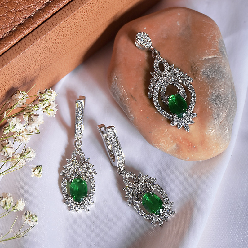 نیم ست نقره زنانه  نقره جات لطفی مدل زمرد کد SNR02G