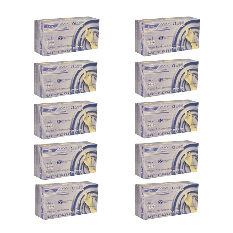 دستکش لاتکس غیر پودری مدل اوپی پرفکت01 سایز بزرگ (L) بسته 10 بسته 100 عددی