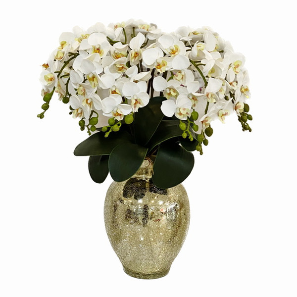 گلدان به همراه گل مصنوعی مدل ارکیده ریز سفید 