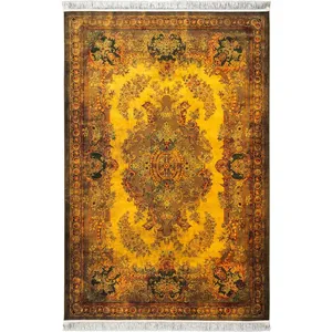 فرش ماشینی 1200 شانه محتشم زمینه زرد حاشیه خردلی مدل 2555013024