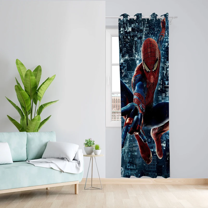  پرده مدل اتاق کودک مخمل پانچی طرح مرد عنکبوتی کد 4672 سایز 140x280 سانتی متر